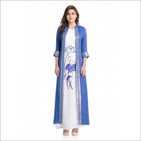 Cotton & Rayon Blue Sequine Kurti