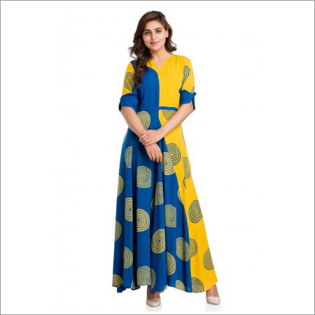 Cotton & Rayon Circle Block Print Kurti
