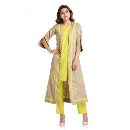 Cotton & Rayon Green Block Print Kurti