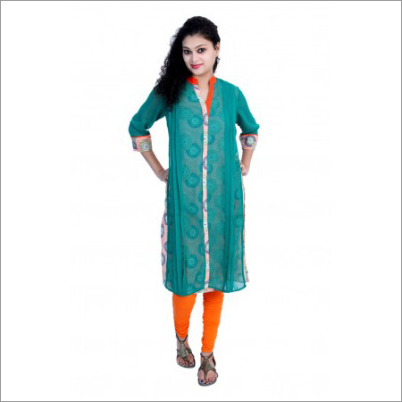 Cotton & Rayon Green Georgette Kurti