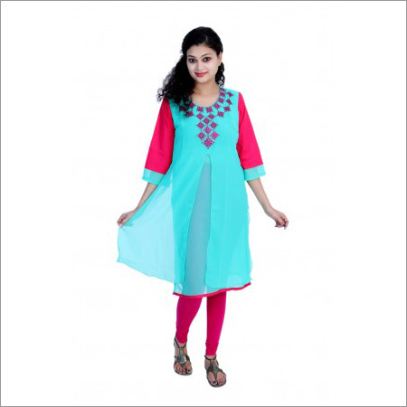Cotton & Rayon Light Blue Georgette Kurti