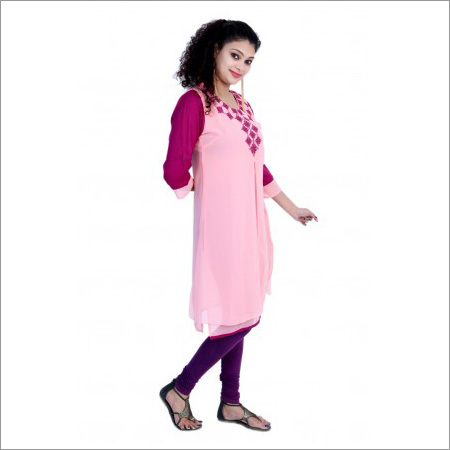 Light Pink Georgette Kurti - Cotton & Rayon Blend | Elegant Light Fabric with Flowy Design