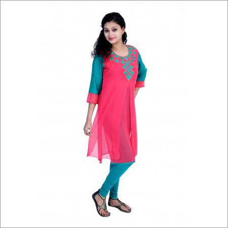 Cotton & Rayon Pink Georgette Kurti