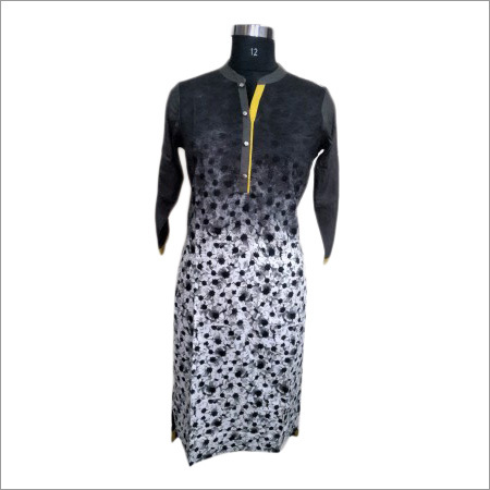 Cotton & Rayon Black Printed Kurti