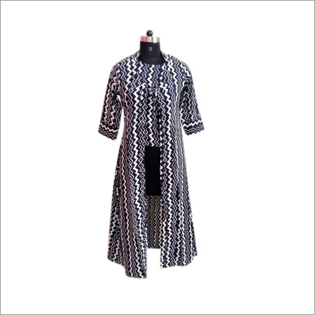 Cotton & Rayon Black Printed Kurti