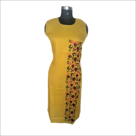 Mustard Kurti - Rayon Fabric, Knee Length Design with Regular Fit, Alluring Front Printing and U-Shape Neck