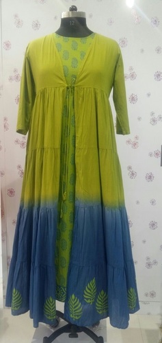 Cotton & Rayon Yellow Embroidered Kurtis