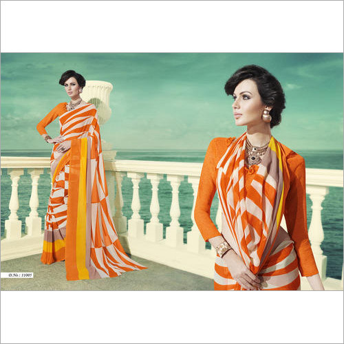 Ladies Orange Party Wear Saree