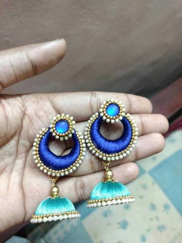 Silk Thread Chandbali Jhumka Earrings - All Size Fit | Elegant Design for Women, Perfect for Any Occasion