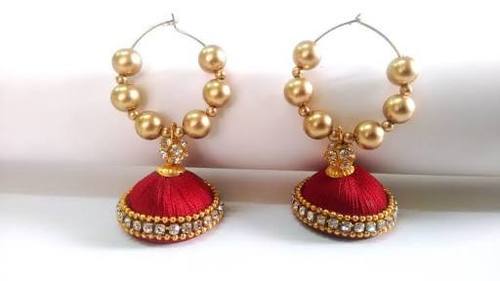 Silk Thread Bali Jhumkas With Stones Gender: Women