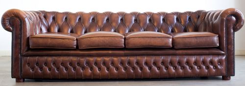 Top Grain Leather 4 Seater Chesterfield Tufted Backrest Sofa No Assembly Required