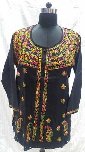 Ladies Cotton Embroidery Black Kurti / Top