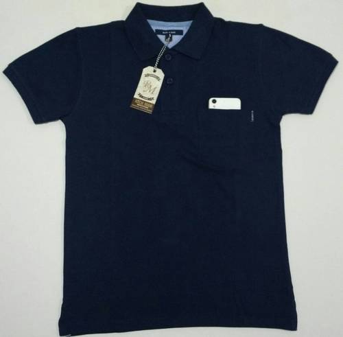 Cotton Polo T Shirt - 100% Cotton, Medium, Navy Blue, Short Sleeves, Optional Pocket, Regular Fit, Comfortable Fit