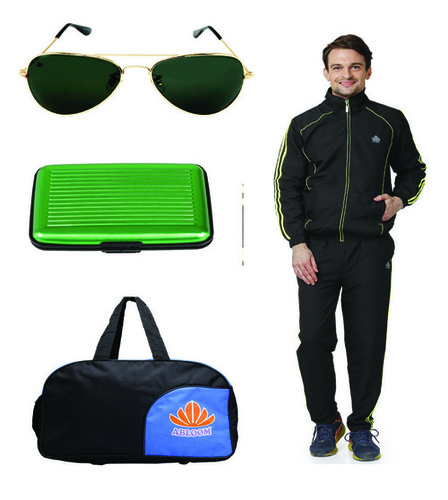 Black Mens Track Suit & Duffle Bag Combo (Black&Parrotgreen)