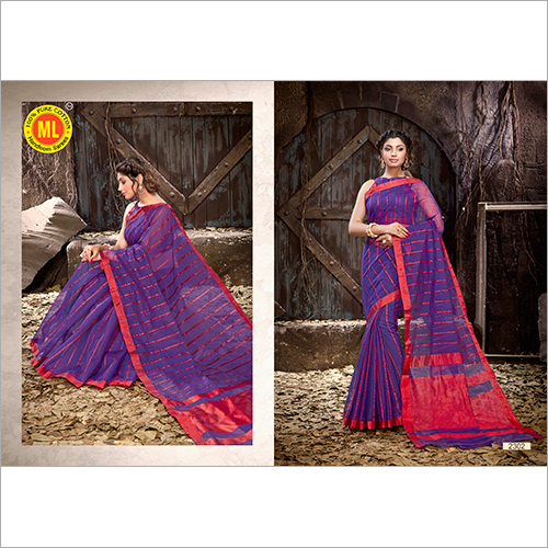 Red & Purple Blue Printed Cotton Sareee