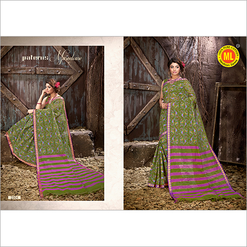Printed Green Cotton Saree Warranty: No