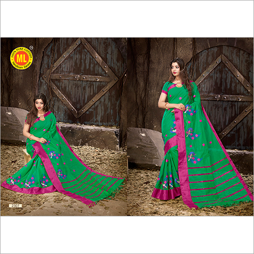 Green & Pink Cotton Saree