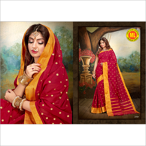 Red & Golden Maroon Cotton Saree
