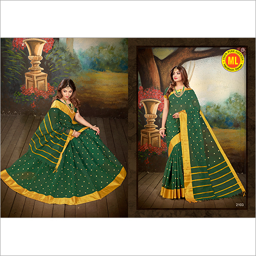 Green Dotted Cotton saree