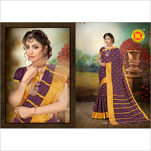 Purple & Golden Cotton Saree