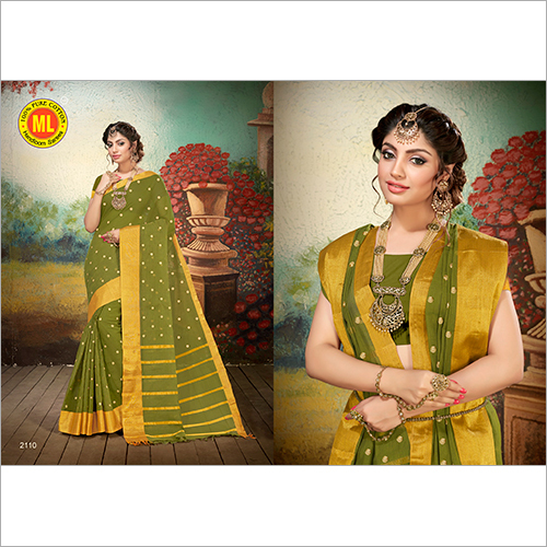 Green & Golden Cotton Saree