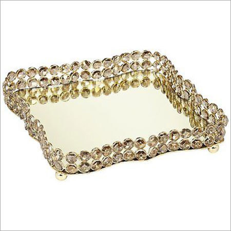 Mirror And Crystal Decorative Tray Decor Perfume Bath