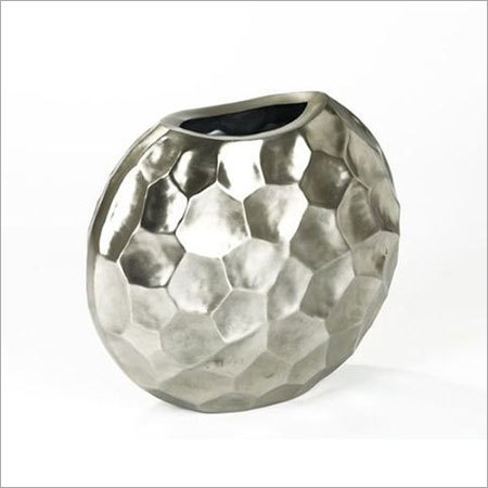 Flower Vases - Ceramic, 10x10x8 Inches, Silver | Elegant Design, Durable, Hammered Finish