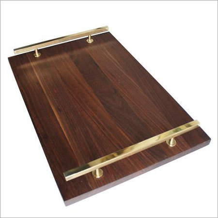 Brown Wood Brass Handles Serving Tray