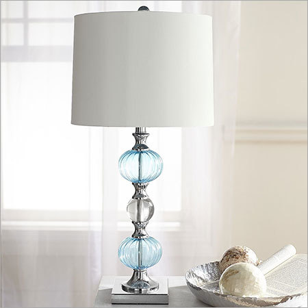 Aqua Glass Table Lamp - Glass and Metal Base, 28x16 inches, Fabric Shade | Elegant Design, Soft Lighting, Easy Assembly