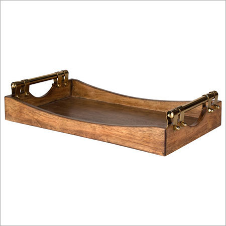 Transitional Serving Trays - Wood & Brass, 18x12x2 Inches, Brown | Elegant Design, Durable, Easy Carry Handles