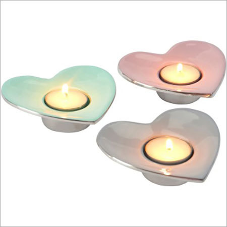 Trays - Ceramic, 4x5 Inches, Pink | Heart Shape, Elegant Design, Candle Holder, Glossy Finish