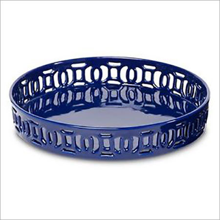 Tray - Ceramic, 12 Inch Diameter, Blue | Elegant Design, Durable, Easy to Clean, Versatile Use