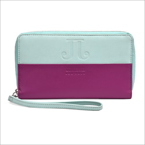 Leather Girls Zipper Wallet - High End Drum Dyed Cow Leather, Jade Green and Berry Pink Colors, Polyester Cotton Mix Lining