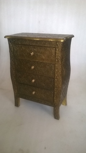 Metal Cladded Side Board - Brass, 55x30x75 cm | Elegant Design, Strong Build, Long Lasting Durability
