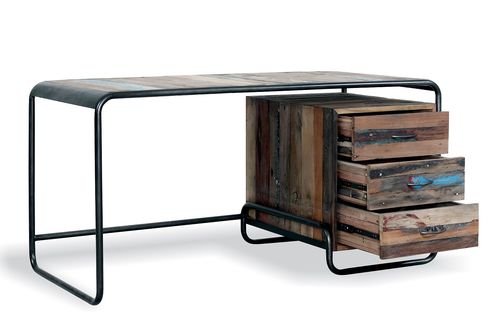 Reclaimed Wood Top Shelves Iron Industrial Desk