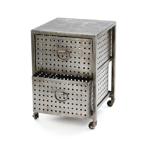 Industrial Metal Bedside Table on Wheels