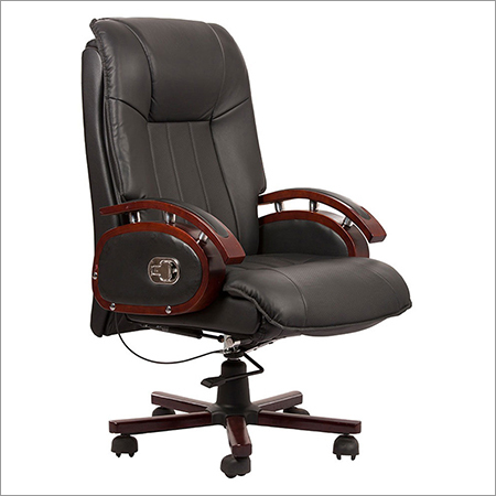 Director Adjustable Chair - Mahogany Frame, Soft Brown Leather Cushion | Durable, Eco-Friendly, Easy to Clean, Modern Design