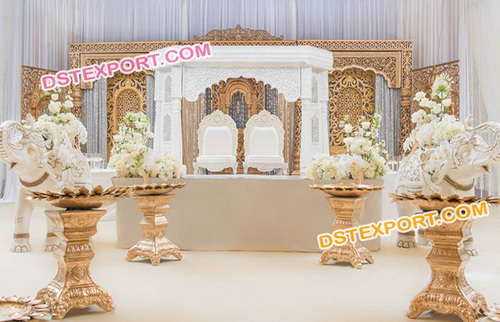 Golden Fiber Carved Wedding Mandaps Set