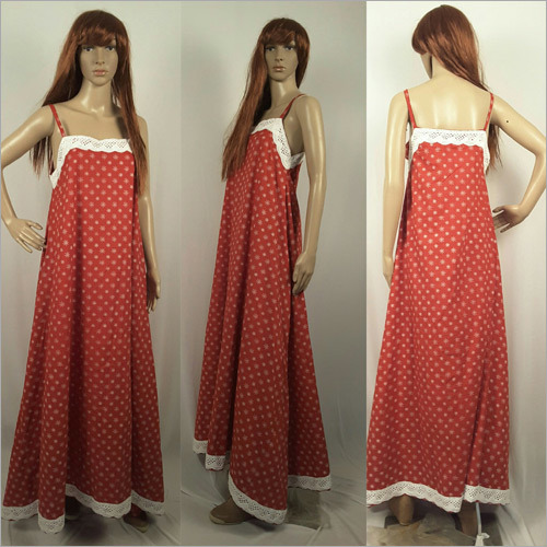Ladies Cotton Printed Red Gown