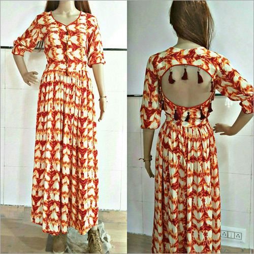 Ladies Printed Rayon Long Gown