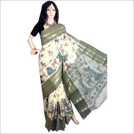 Ladies Cotton Handprint Saree