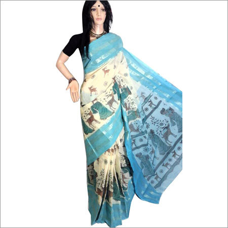 Ladies Casual Cotton Handprint Saree