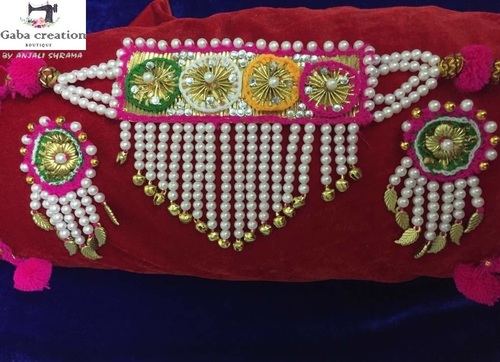 Handmade Jewellery - Gold White and Pink Necklace | Intricate Gotta Patti Work, Beads and Flower Decoration