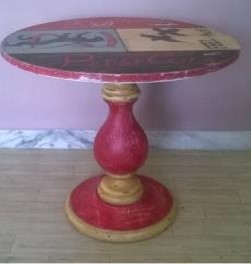 Designer Round Table - Wood, 60cm Diameter, Red Pedestal Base | Elegant Design, Durable Material, Smooth Finish, Easy Assembly, Stylish Look, Long-lasting