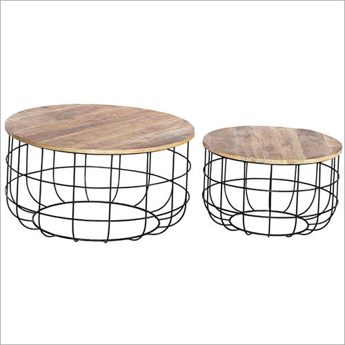 Iron Base Wooden Top Coffee Tables