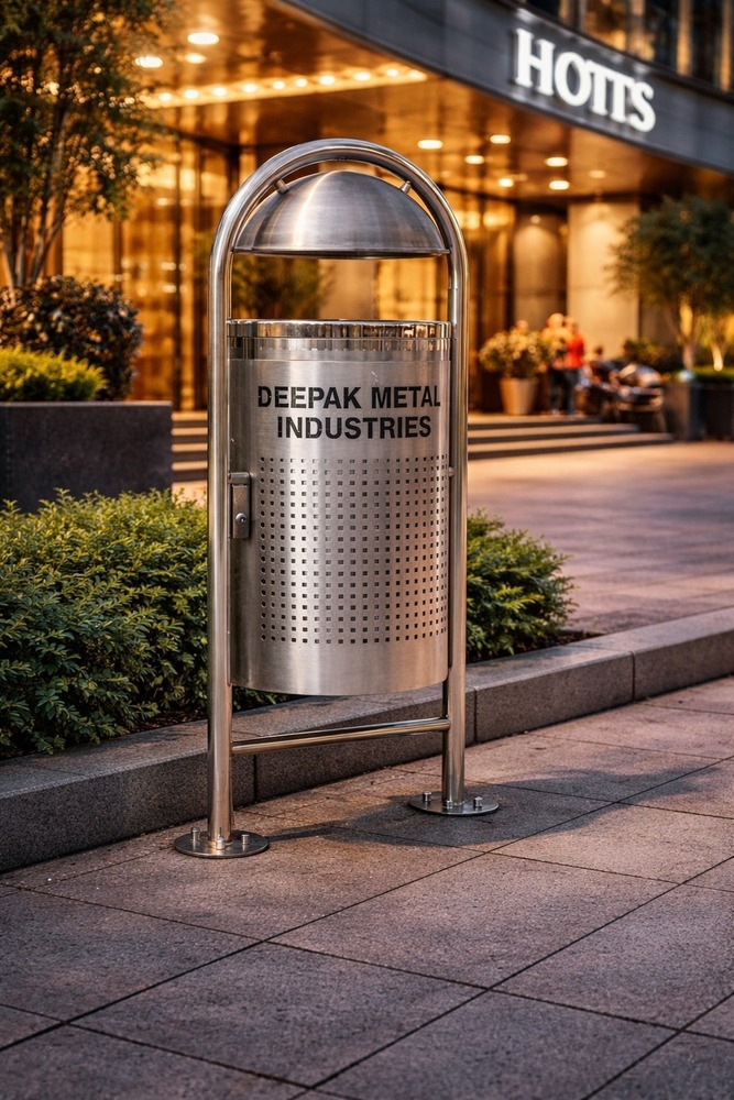 Stainless steel single dustbins with stand/ S S pole hanging single dustbins