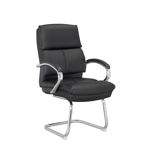 Mif Black Mesh Side Reception Chair With Leather Seat And Sled Base