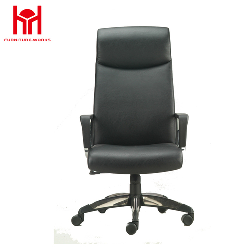 MIF Swivel High Back Office Chair with Fixed Pillow, Black PU Leather