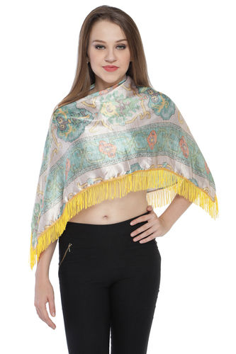 Multi Colour 100% Satin Digital Print With Lace Fringes Ruhana Top / Coverup Top / Poncho