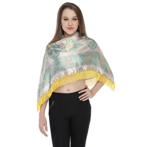 100% Satin Digital print With Lace fringes Ruhana Top / Coverup Top / Poncho